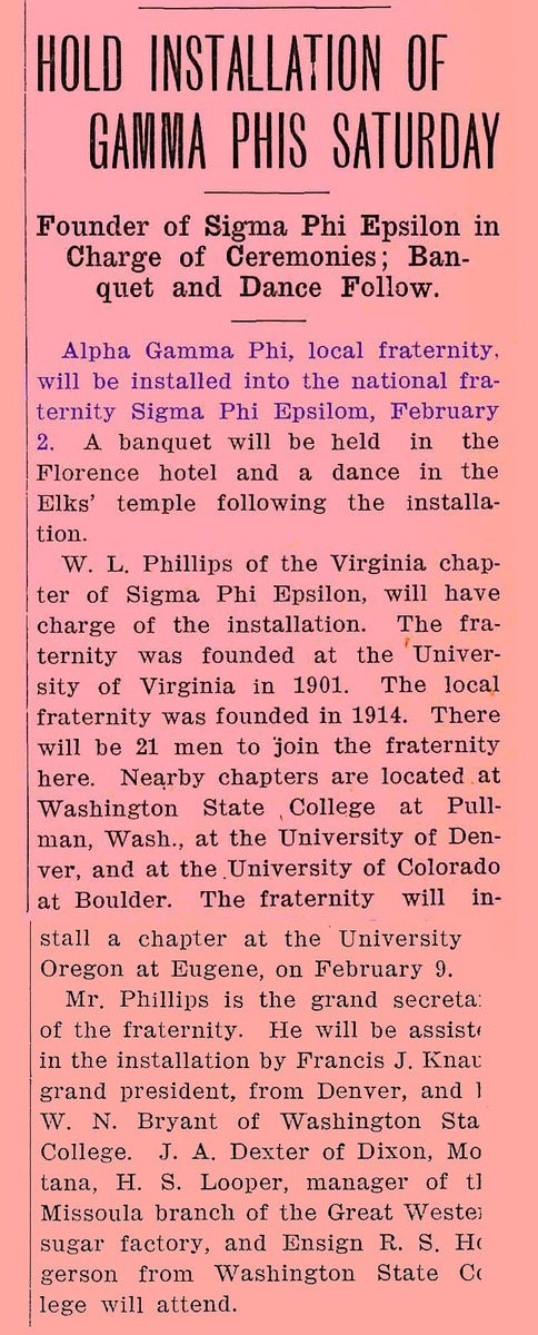 Hold Installation of Gamma Phis Saturday, page 1 and 4<br />

