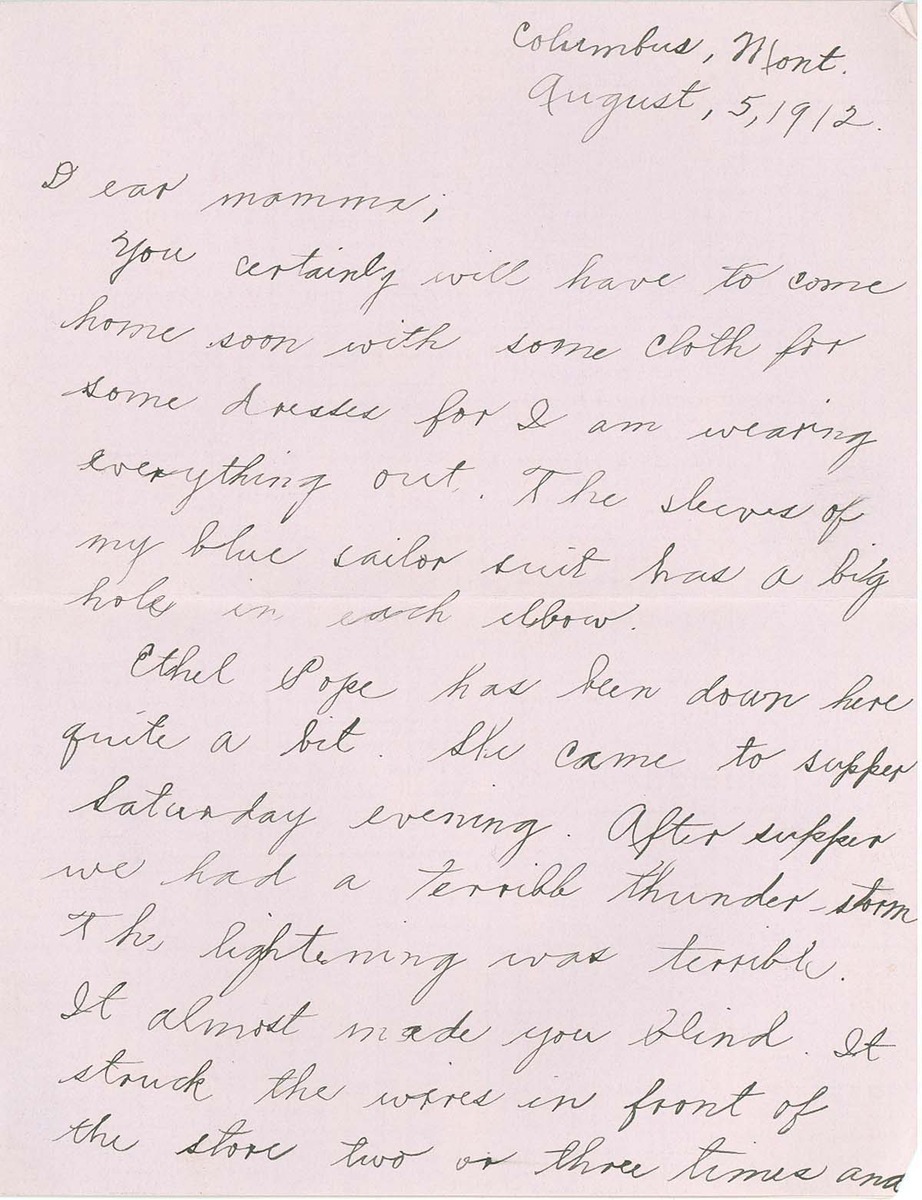 Letter from Ruth Line to her Mother