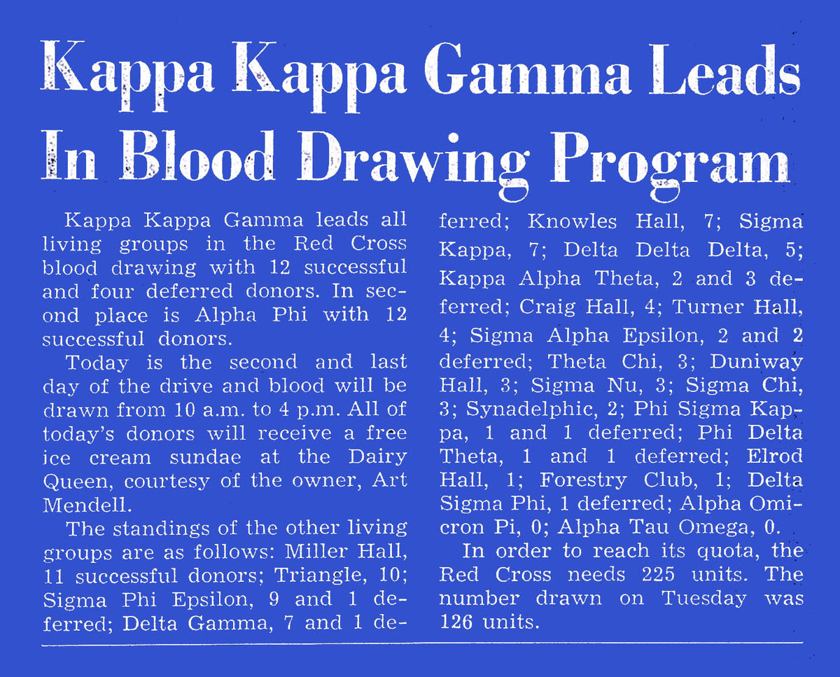 Kappa Kappa Gamma Leads in Blood Drawing Program, page 1<br />
