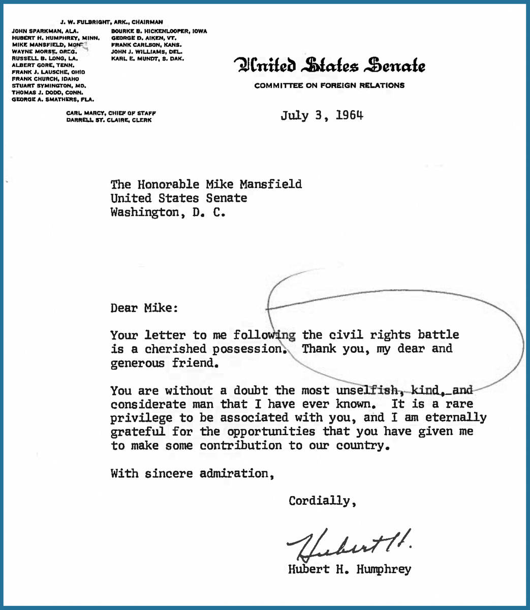 Senator Hubert Humphrey's letter about the Civil Rights Act