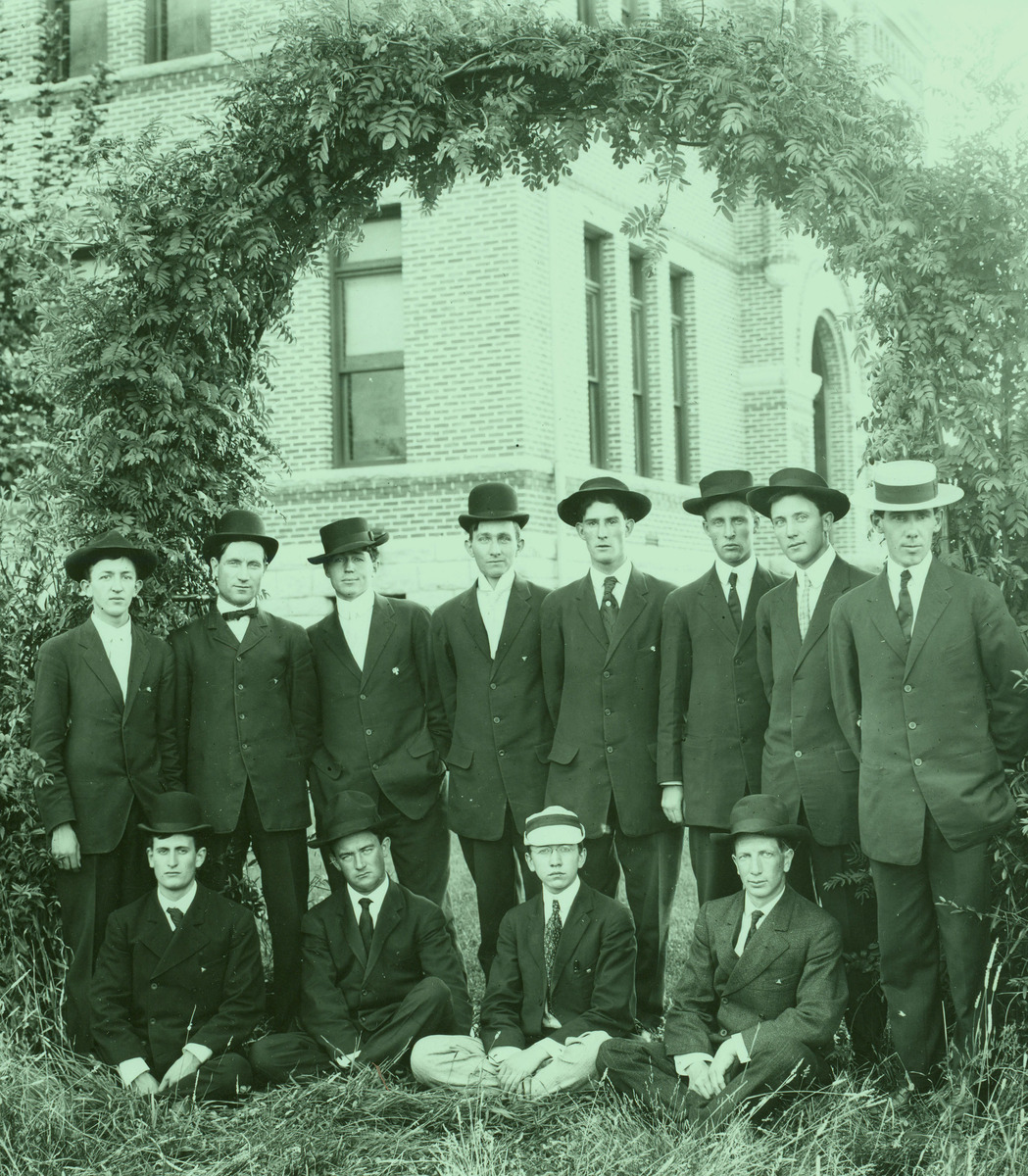 Sigma Chi group photograph with hats