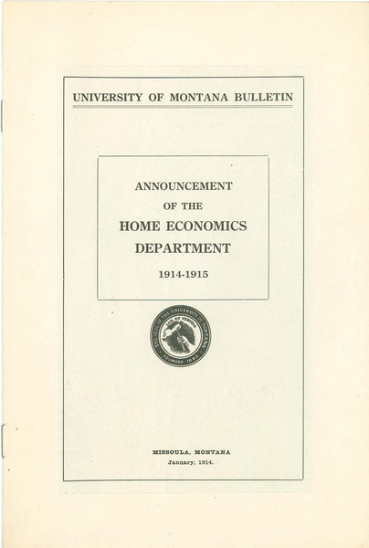 University of Montana Bulletin, Announcement of the Home Economics Department