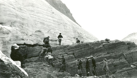 Tourists on Grinnell Glacier, Glacier Park