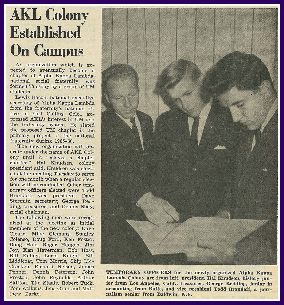 AKL Colony Established on Campus, page 1<br />
