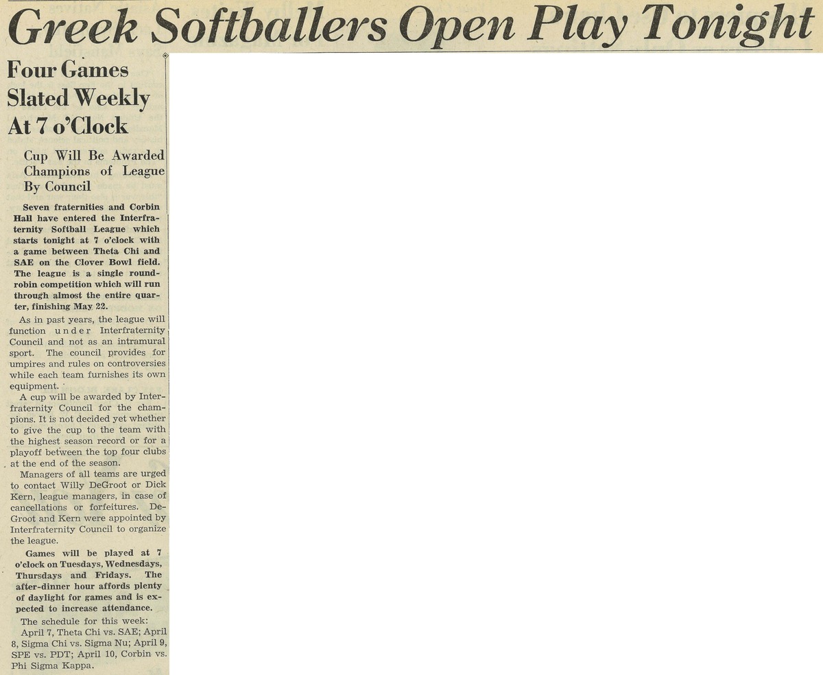 Greek Softballers Open Play Tonight, page 3<br />
