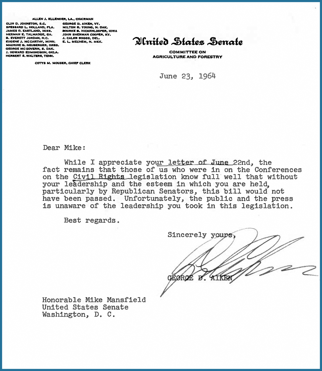 Senator George Aiken's letter about the Civil Rights Act
