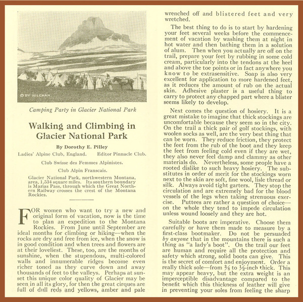 "Walking and Climbing in Glacier National Park," page 1.