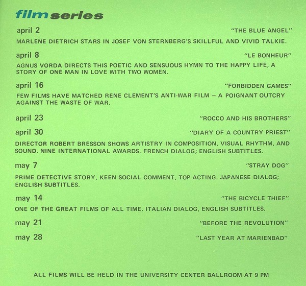 University Center Film Series Calendar