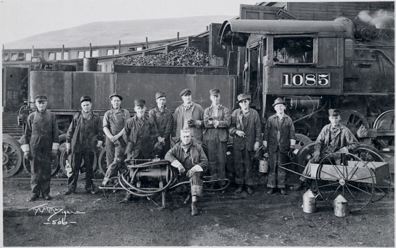 Railroad crew and engine 