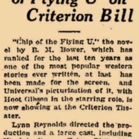 Gibson in &#039;Chip of Flying U&#039; on Criterion Bill