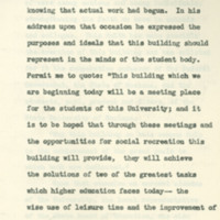 Dedication of the Student Union Building, Speech, page 4.