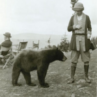 Mary Elrod and bear at Granite Park Chalet 