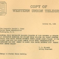 Telegram; F.C. Scheuch, Acting University President to Harold L. Ickes, PWA