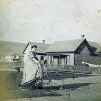 Mrs. Crain on a bicycle, Missoula, Montana. 