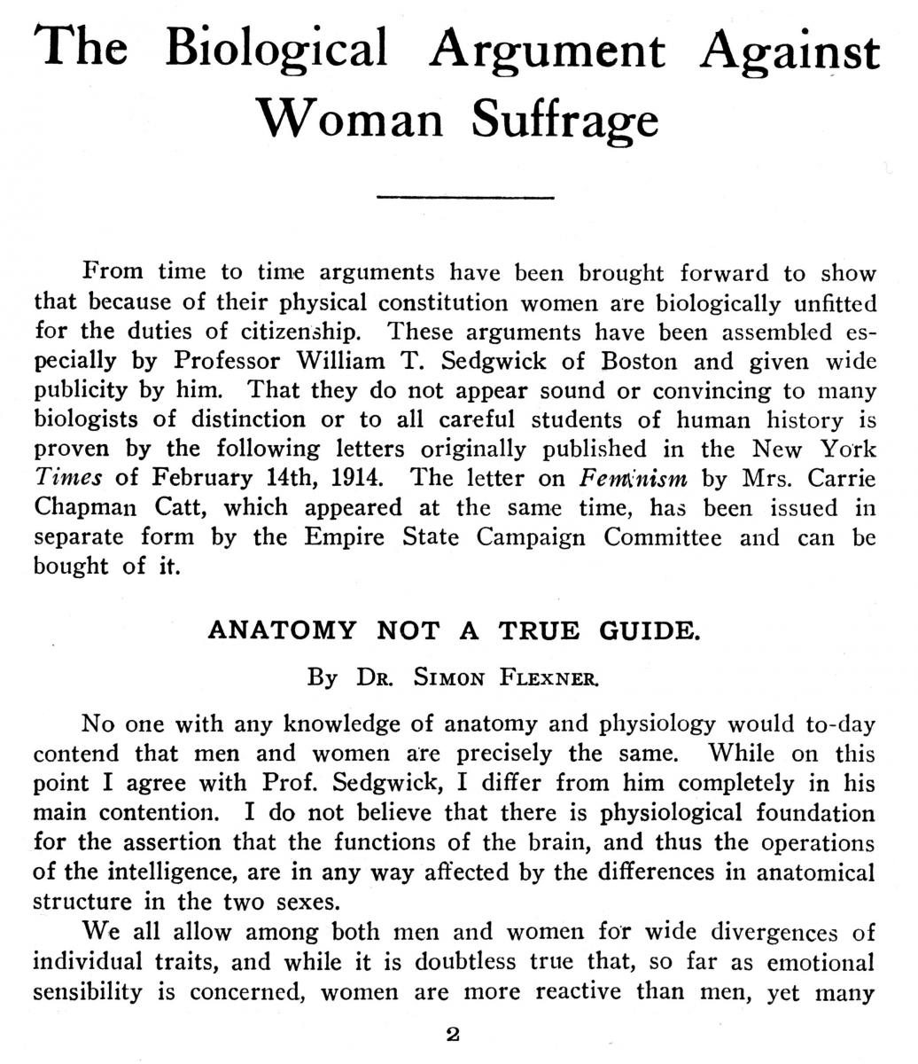 The Biological Argument Against Woman Suffrage, National Woman Suffrage Publishing Company, 1914. James Watson Gerard Papers, Mss 45 The Biological Argument Against Woman Suffrage, National Woman Suffrage Publishing Company, 1914. James Watson Gerard Papers, Mss 45