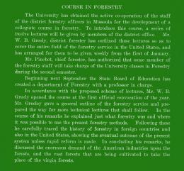 "Course in Forestry," Kaimin, January, 1909
