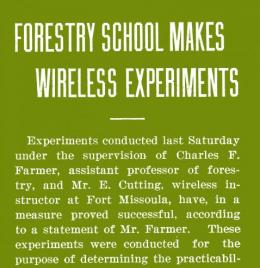 "Forestry School Makes Wireless Experiments," Kaimin, April 18, 1919