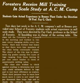 "Foresters Receive Mill Training In Scale Study at A.C.M. Camp," Kaimin, April 4, 1933
