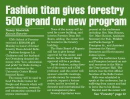 "Fashion titan gives forestry 500 grand for new program," Kaimin, February 15, 1994