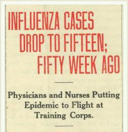 "Influenza Cases Drop to Fifteen; Fifty Week Ago," Kaimin, October 25, 1918