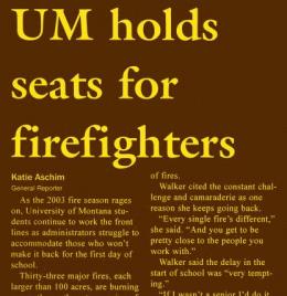 "UM holds seats for firefighters," Kaimin, September 2, 2003