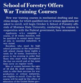 "School of Forestry Offers War Training Courses," Kaimin, September 27, 1944