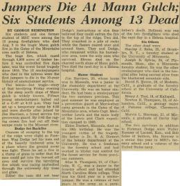 "Jumpers Die at Mann Gulch; Six Students Among 13 Dead," Kaimin, September 28, 1949
