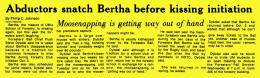 "Abductors snatch Bertha before kissing initiation," Kaimin, September 28, 1988