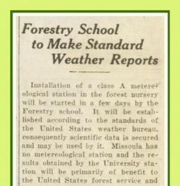"Forestry School to Make Standard Weather Reports," Kaimin, December 1, 1925