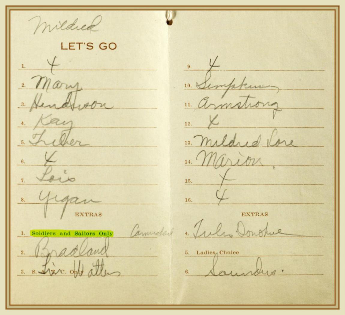 Foresters Ball Dance Card, February 14, 1919, interior