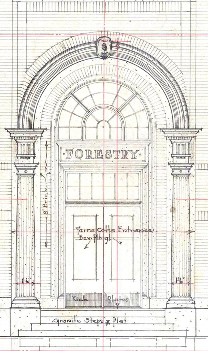 Architectural drawing for Forestry Building, Ole Bakke, Mss 20, Gibson, Kirkemo and Bakke Architectural Drawings