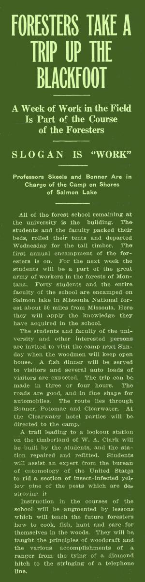 "Foresters Take a Trip Up the Blackfoot," Kaimin, April 30, 1915
