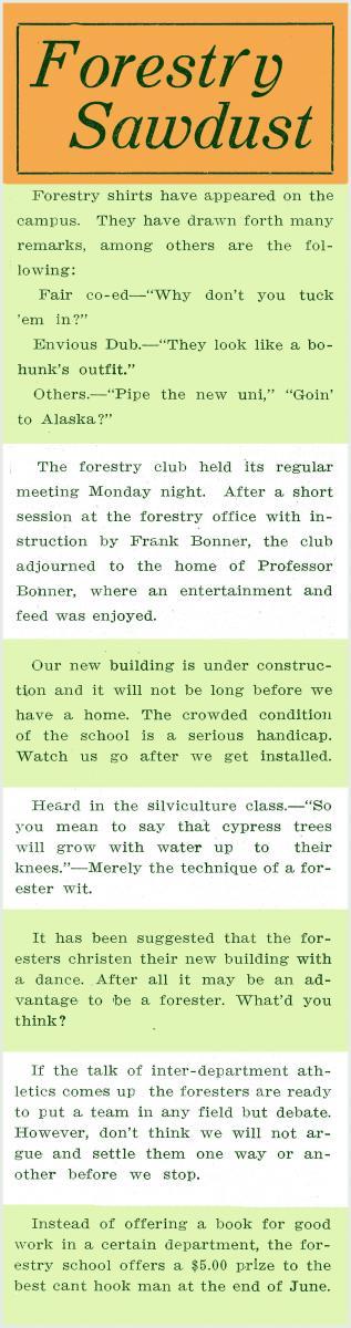 "Forestry Sawdust," Kaimin, December 10, 1914