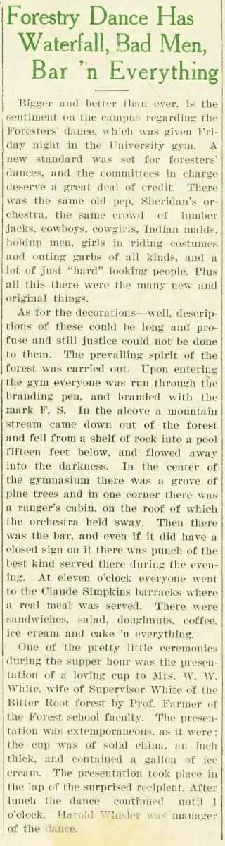 "Forestry Dance Has Waterfall, Bad Men, Bar n' Everything," Kaimin, February 18, 1919