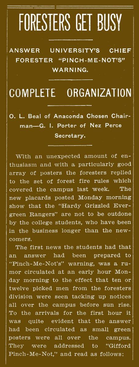 "Foresters Get Busy," Kaimin, January 13, 1910, cover