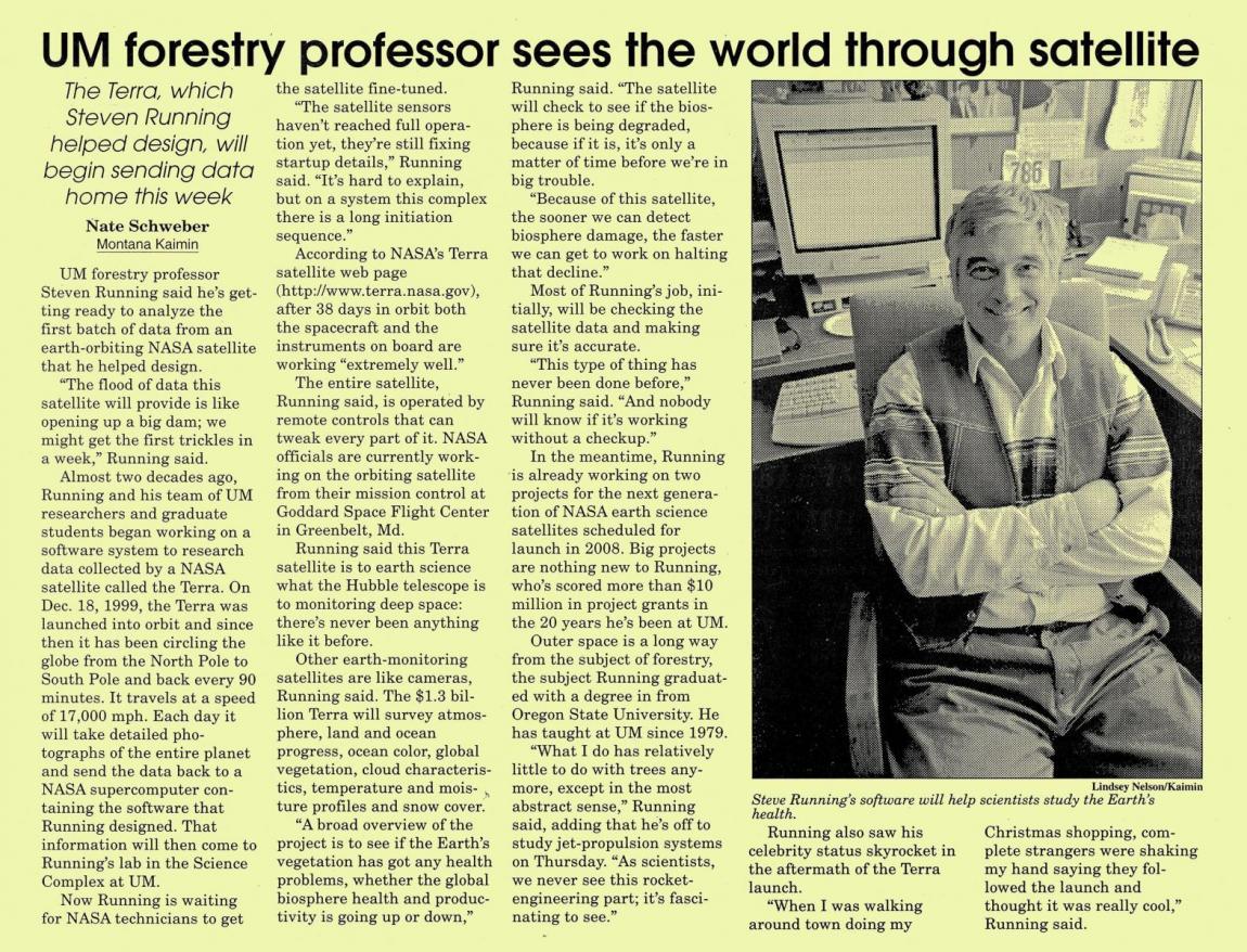 "UM Forestry professor sees the world through satellite," Kaimin, January 26, 2000