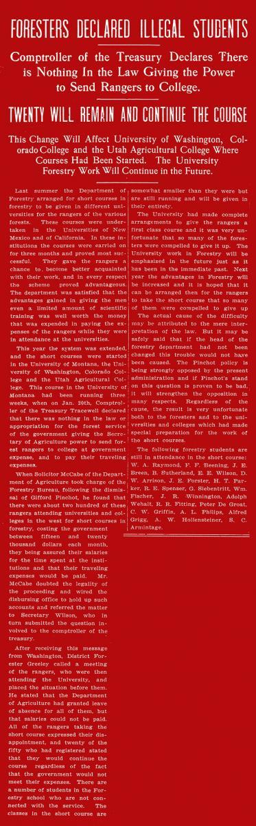 "Foresters Declared Illegal Students," Kaimin, January 27, 1910