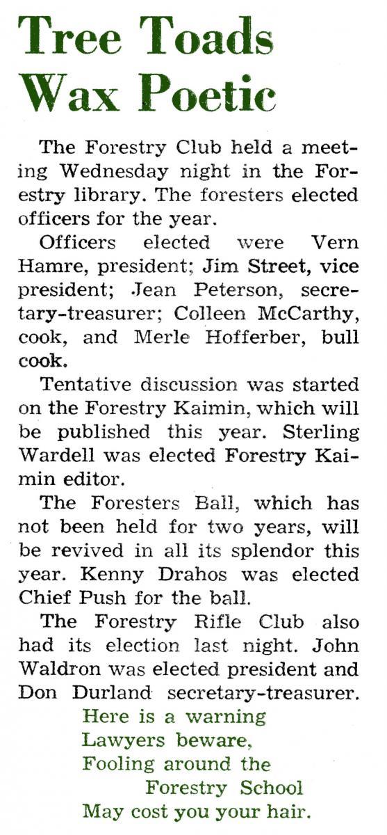 "Tree Toads Wax Poetic," Kaimin, November 2, 1945