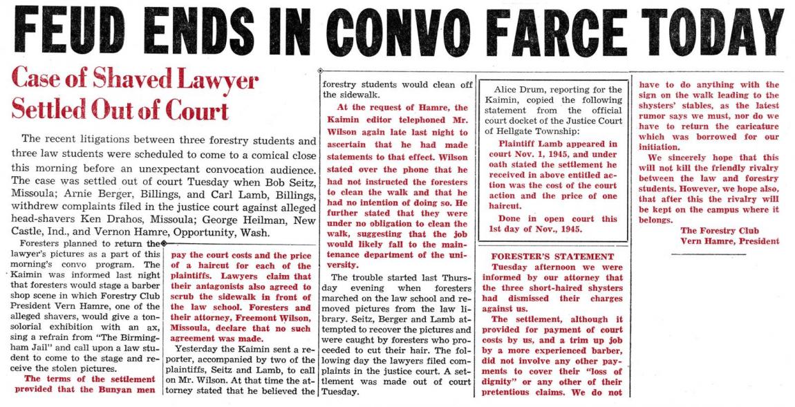 "Feud Ends in Convo Farce Today," Kaimin, November 2, 1945